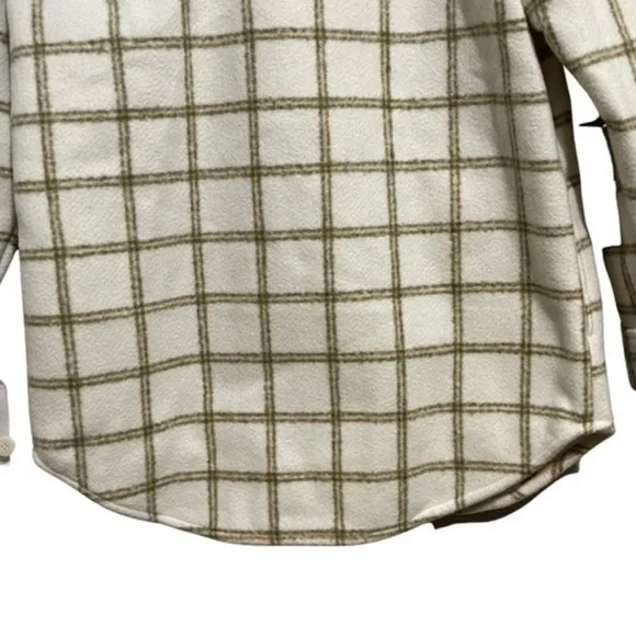 Women’s Treasure & Bond Plaid Puff Sleeve Shacket Shirt Jacket Ivory XS NWT - Picture 7 of 13